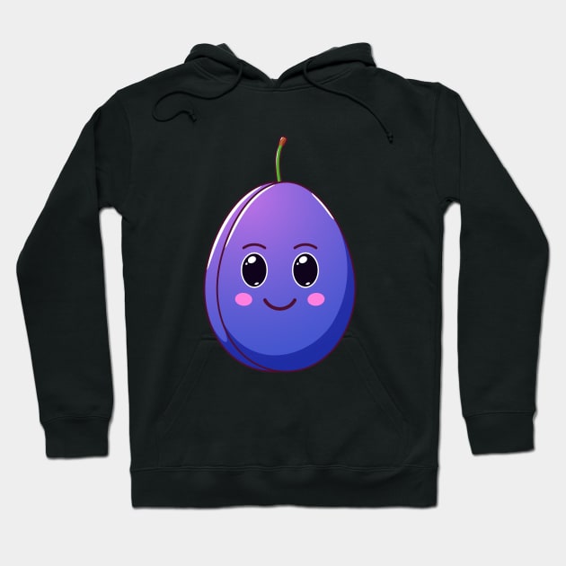 Cute Kawaii Plum, Cartoon Ripe Fruit Hoodie by DmitryMayer